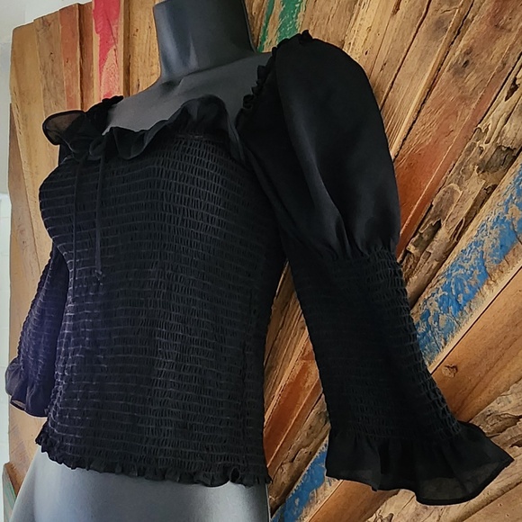 NWOT Reformation square neck shirred ruffle ballet core blouse Sz M - Picture 1 of 11